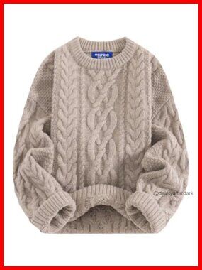 Oversized Chunky Cable Knit Crew Neck Pullover Sweater Women Cozy Fall Winter
